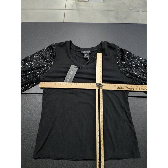 NWT Rachel Zoe Black Presley Sequin Sleeve V-Neck  Sweater Women's Small - Picture 5 of 5